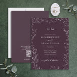 Invitation Mariage de monogramme violet de prune à feuilles é<br><div class="desc">Dites "Je fais" à votre faire-part de mariage de rêve parfait! Voici le faire-part de mariage de monogramme de feuille à code QR prun violet - une exclusivité en ligne et l'un de nos modèles les plus appréciés. Ce concept moderne à l'élégance classique ne manquera pas de faire une déclaration...</div>
