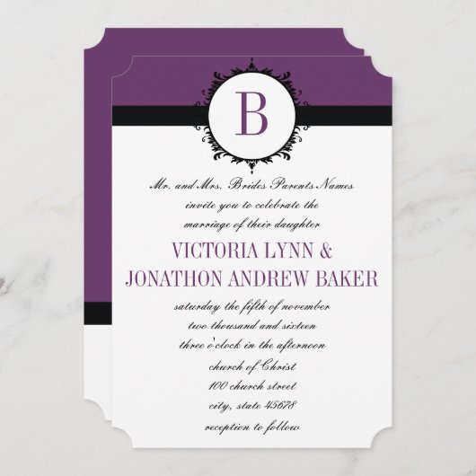 Invitation Mariage de monogramme violet ou couleur (Devant / Derrière)