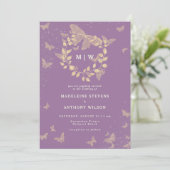 Invitation Mariage de monogrammes d'or violet de couronne pap (Debout devant)