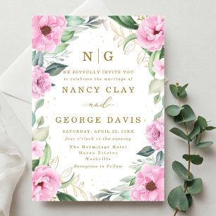 Invitation Mariage de monographie de cadre rose moderne