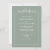 Invitation Mariage de monographie florale verte Sage (Devant)