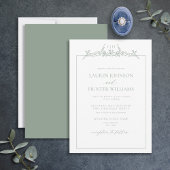 Invitation Mariage de monographie florale verte Sage