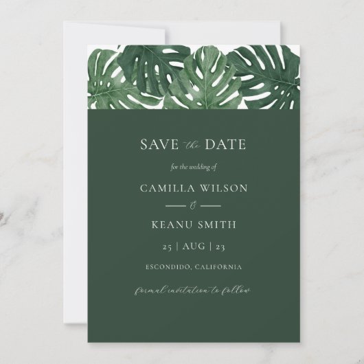Invitation Mariage de Monstera Tropical Enregistrer la date (Devant)