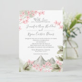 Invitation Mariage de montagne aux fleurs roses (Debout devant)