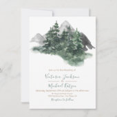 Invitation Mariage de montagne de l'aquarelle du bois (Devant)