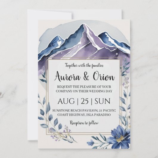 Invitation mariage de montagne floral moderne (Devant)