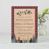 Invitation Mariage de montagne rustique Kraft rouge à carreau (Debout devant)