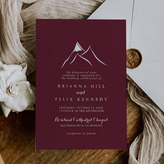 Invitation Mariage de Montagne Silhouette Blanc Rouge Bourgog