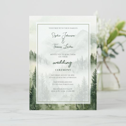 Invitation Mariage de montagnes rustiques brumeuses (Debout devant)