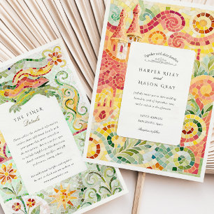 Invitation Mariage de mosaïque inspiré de Barcelone Gaudí