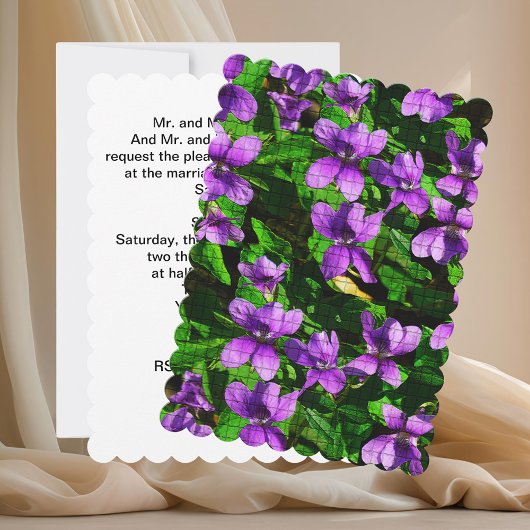 Invitation Mariage de mosaïque violet de bois