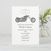 Invitation Mariage de motard aux coeurs noirs et argent (Debout devant)