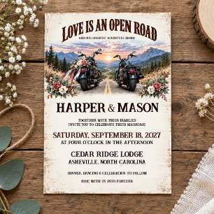 Invitation Mariage de motards sur la route ouverte moto monta