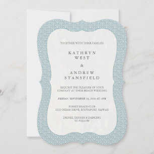 Invitation Mariage de Motif de vague blanc et bleu formel min