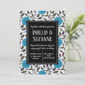 Invitation Mariage de motif Floral Vintage bleu (Debout devant)