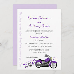 Invitation Mariage de moto et de coeur violet