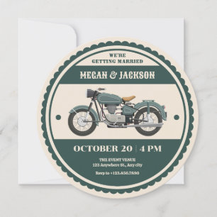 Invitation Mariage de moto vintage rétro vert classique