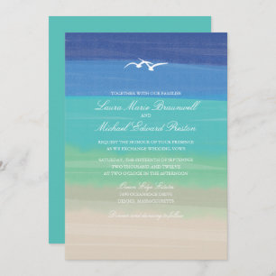 Invitation Mariage de mouettes peintes de mer de sable