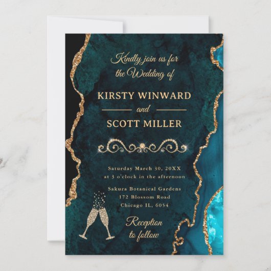 Invitation Mariage de nacre et d'agate pailletée dorée (Devant)
