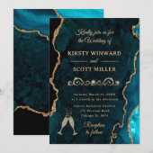 Invitation Mariage de nacre et d'agate pailletée dorée (Devant / Derrière)