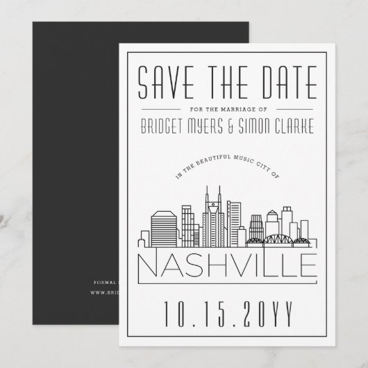 Invitation Mariage de Nashville | Skyline stylisée Enregistre (Devant / Derrière)