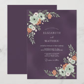 Invitation Mariage de Nature Opulente aux Tons de Prune (Devant / Derrière)