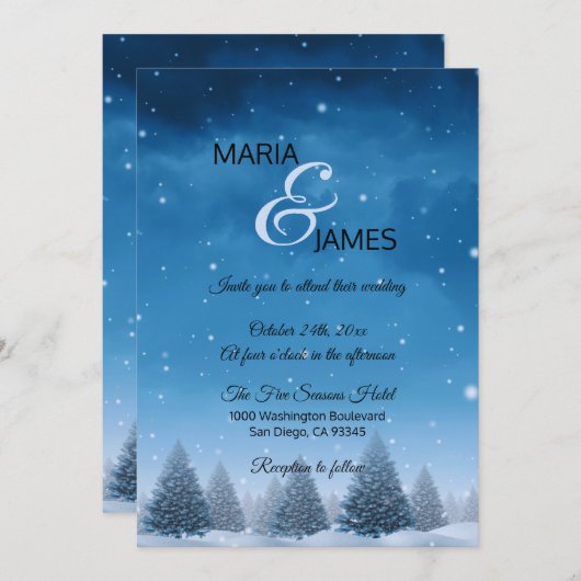 Invitation Mariage de neige d'hiver (Devant / Derrière)