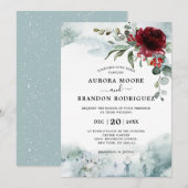 Invitation Mariage de neige d'hiver fleuri de Bourgogne (Devant / Derrière)
