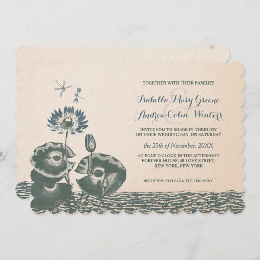 Invitation Mariage de nénuphar et de libellule (Devant / Derrière)