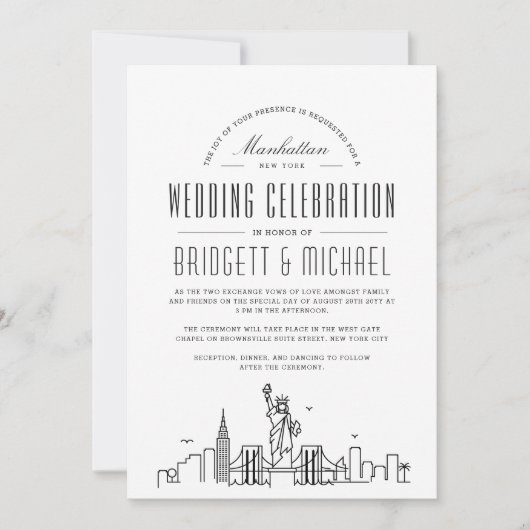Invitation Mariage de New York | Ligne Skyline Ville Déco Mod (Devant)