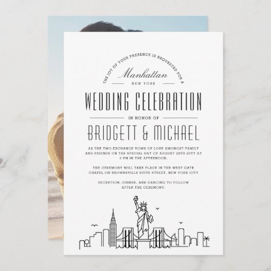 Invitation Mariage de New York | Ligne Skyline Ville Déco Mod (Devant / Derrière)