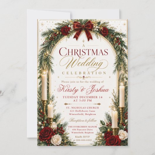 Invitation Mariage de Noël à la bougie (Devant)