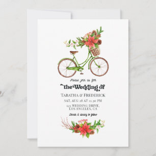 Invitation Mariage de Noël à Vélo Rétro Poinsettia