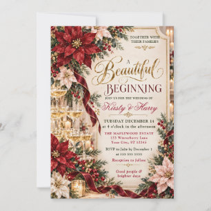 Invitation Mariage de Noël au Champagne Poinsettia