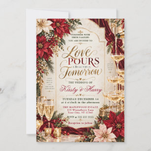 Invitation Mariage de Noël au Champagne Poinsettia
