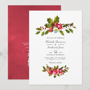 Invitation Mariage de Noël au houx QR Code RSVP