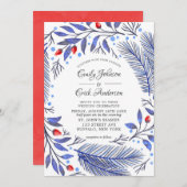 Invitation Mariage de Noël aux bleus et rouges (Devant / Derrière)