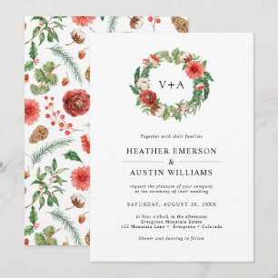 Invitation Mariage de Noël avec feuillage de fêtes
