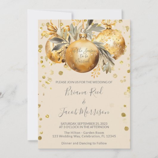 Invitation Mariage de Noël beige or (Devant)