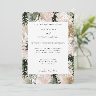 Invitation Mariage de Noël blanc vert rose