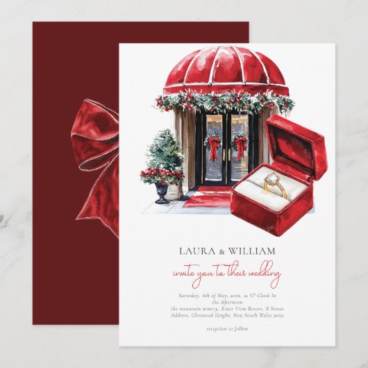 Invitation Mariage de Noël classique Red Vintage (Devant / Derrière)