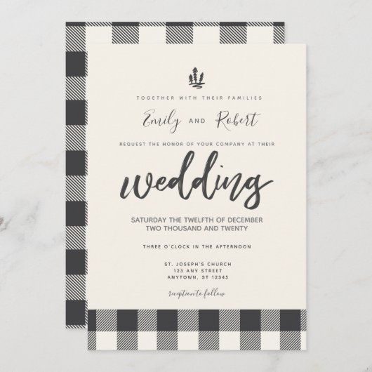 Invitation Mariage de Noël de Buffalo gris (Devant / Derrière)