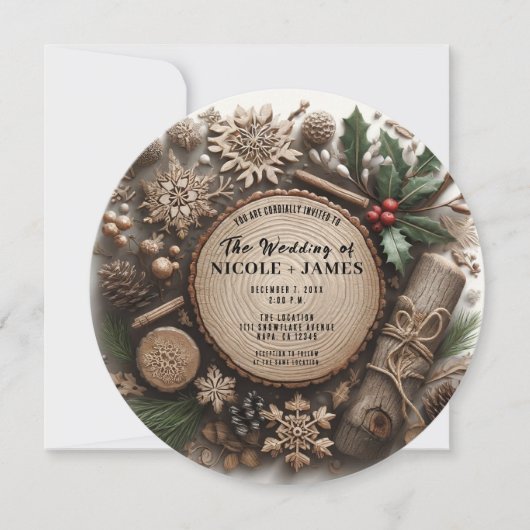 Invitation Mariage de Noël de campagne de vacances rustique  (Devant)