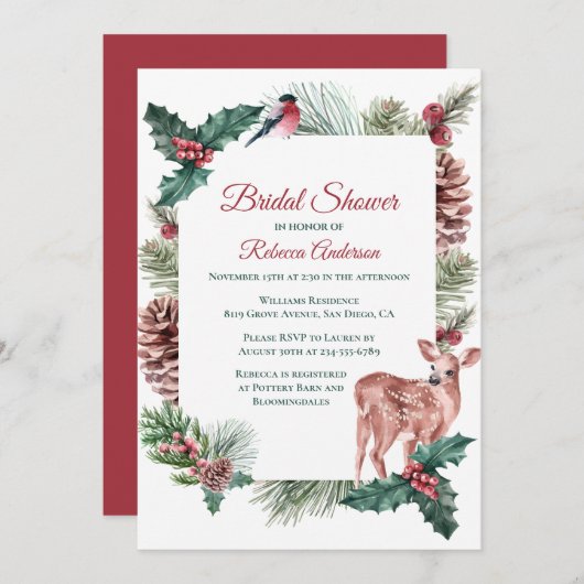 Invitation Mariage de Noël de Fête de douche de mariée hivern (Devant / Derrière)
