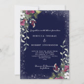 Invitation mariage de Noël des flores d'hiver de la marine (Devant)