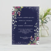 Invitation mariage de Noël des flores d'hiver de la marine (Debout devant)