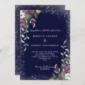 Invitation mariage de Noël des flores d'hiver de la marine (Devant / Derrière)