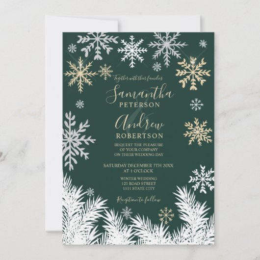 Invitation Mariage de Noël d'hiver de pin à neige moderne (Devant)