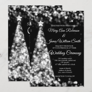 Invitation Mariage de Noël Élégant Argent Noir de Fêtes