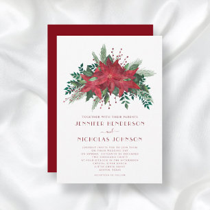 Invitation Mariage de Noël élégant aux poinsettias rouges